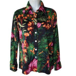 Andrew St John Vtg 1960s Artsy Color Splash Floral Long Sleeve Casual Shirt Sz L